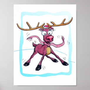 Póster El ciervo lindo en el hielo Funny Navidades vacaci