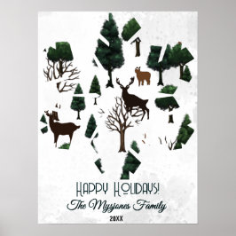 Póster El ciervo Minimalista retro entre los árboles de v