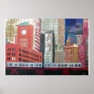 Póster El Cityscape de Chicago con El Train