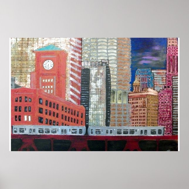 Póster El Cityscape de Chicago con El Train (Frente)