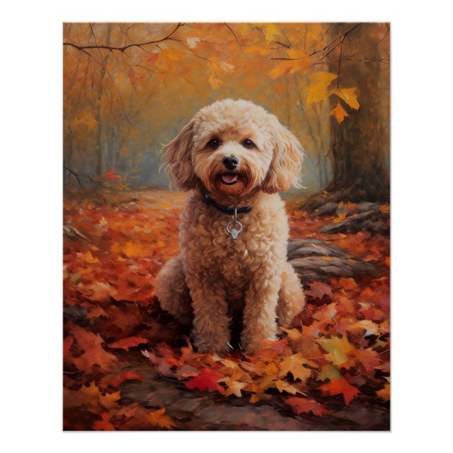 Póster El Cockapoo en otoño se inspira en las hojas (Anverso)