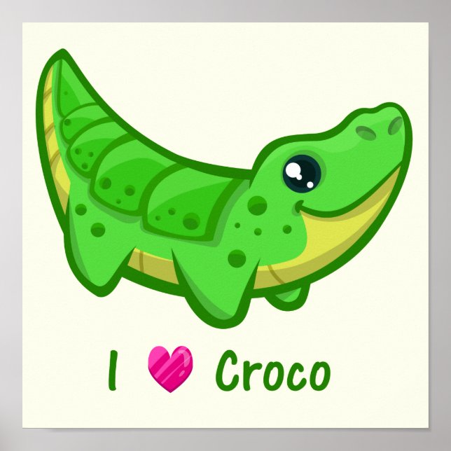 Póster El cocodrilo lindo amor kawaii personalizado bebé (Frente)
