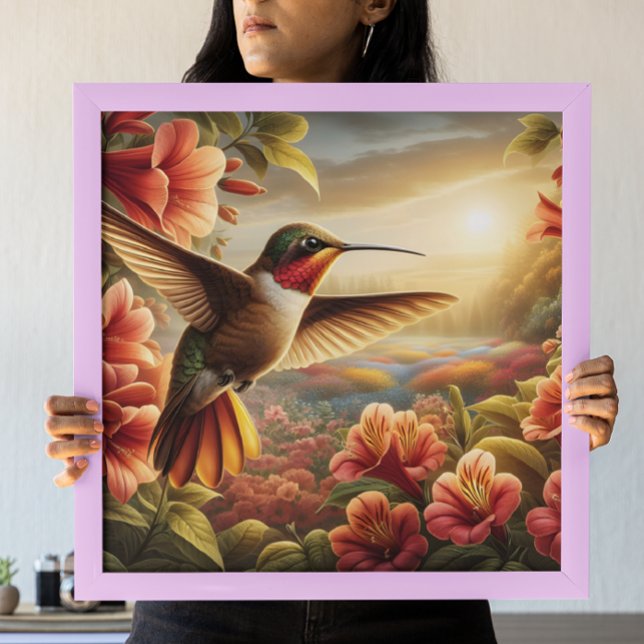 Póster El colibrí elegante se eleva sobre la flor floreci (Subido por el creador)