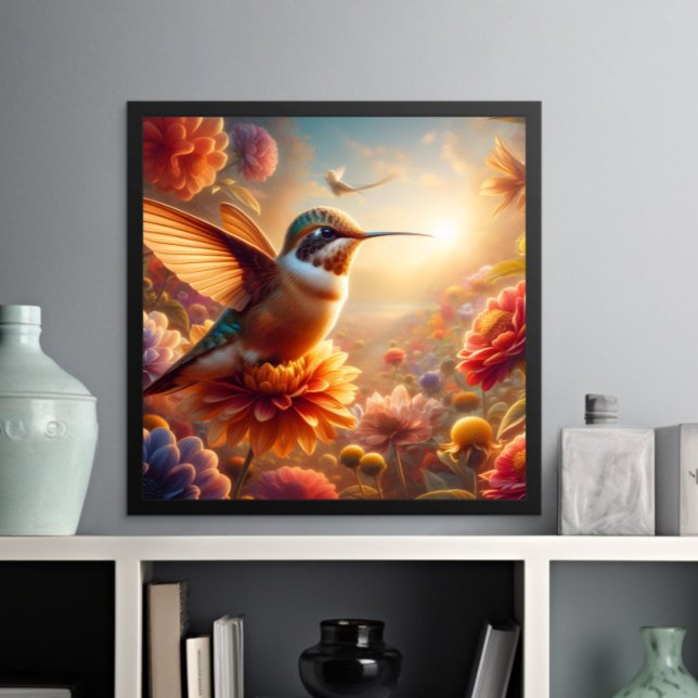 Póster El colibrí elegante se eleva sobre la flor floreci (Subido por el creador)
