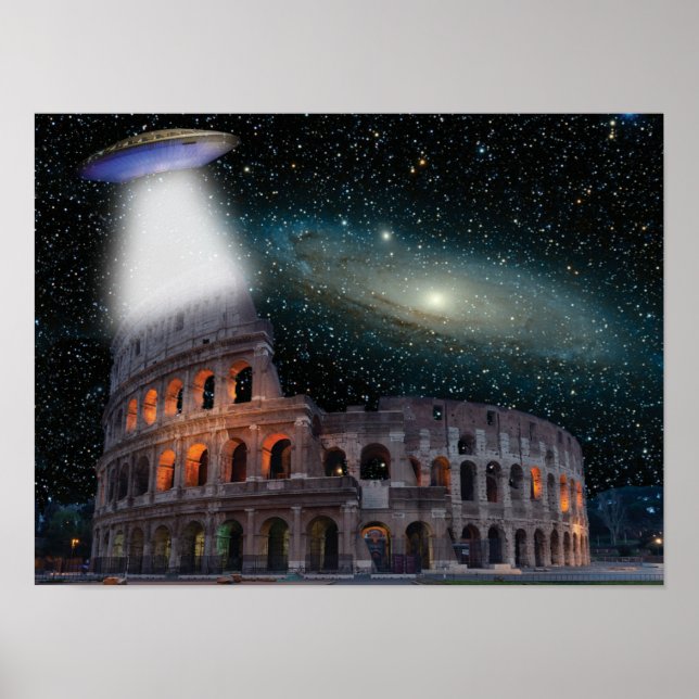 Póster El Coliseo Roma Italia reúne espacio y OVNI (Frente)