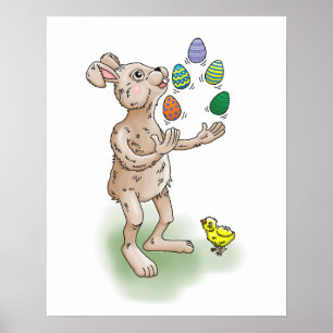 Póster El conejo de Pascua hace malabares con los huevos