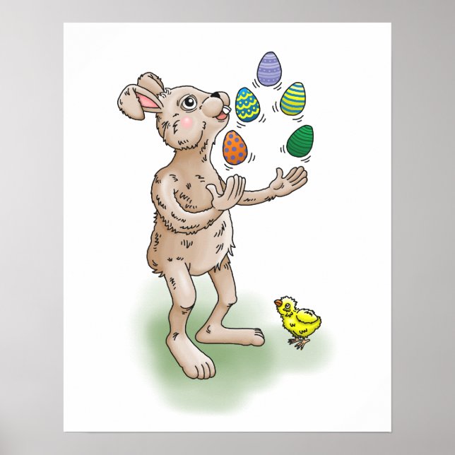 Póster El conejo de Pascua hace malabares con los huevos  (Frente)