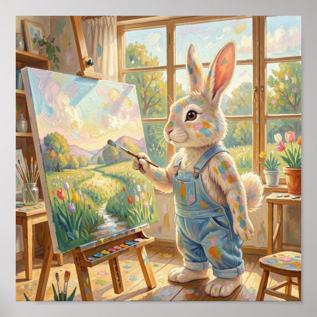 Póster El conejo de Pascua intentando pintar  (Frente)