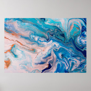 Póster El conjunto de mármol abstracto mixto azul y blanc