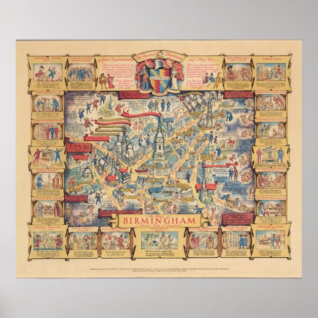 Póster El corazón de Birmingham, mapa de Inglaterra (Frente)