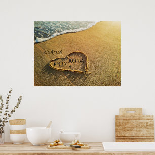 Póster El corazón en la playa de arena