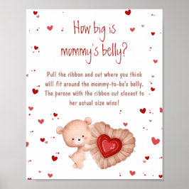 Póster El corazón rojo Baby Shower qué grande es el Belly