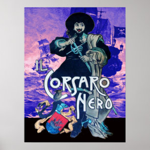 Póster EL CORSARIO NEGRO / Batalla de barcos piratas en a