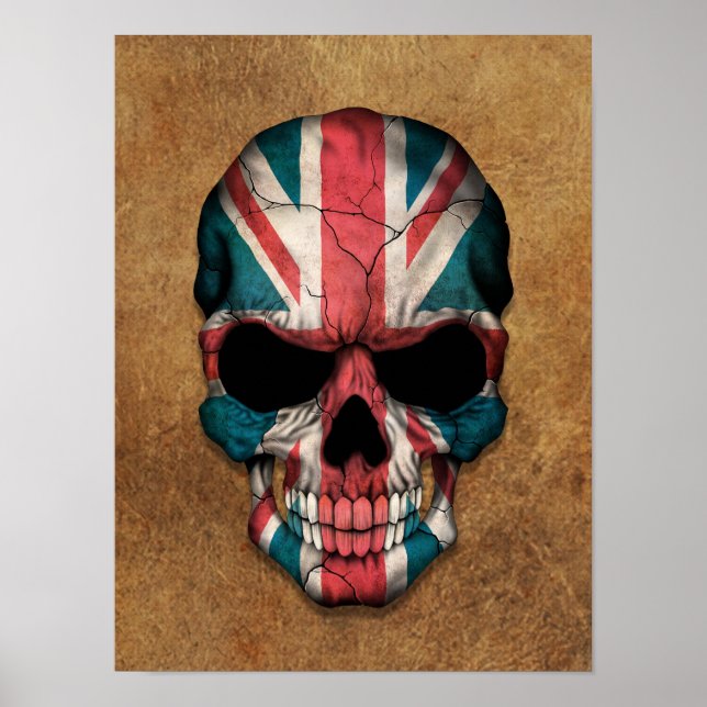 Póster El cráneo de la bandera británica envejecido y gas (Frente)