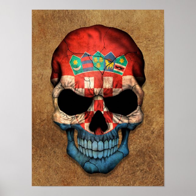 Póster El cráneo de la bandera croata envejecido y gastad (Frente)