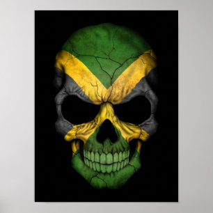 Póster El cráneo de la bandera de Jamaica en negro