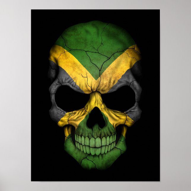 Póster El cráneo de la bandera de Jamaica en negro (Frente)