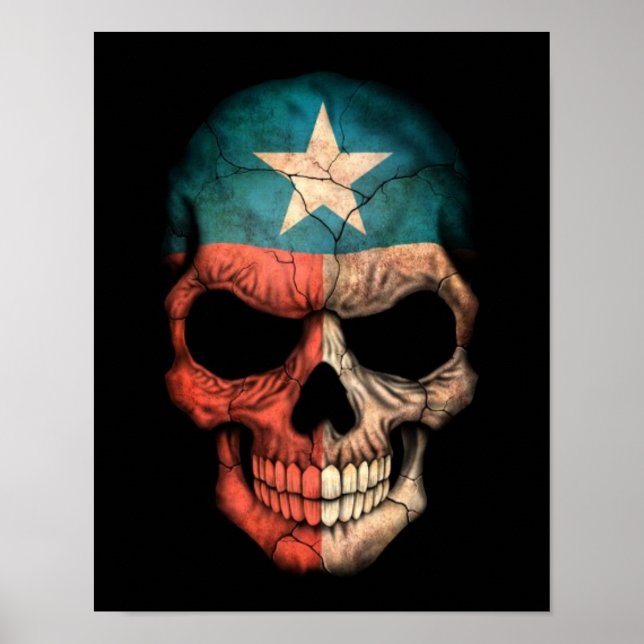 Póster El cráneo de la bandera de Texas en negro (Frente)