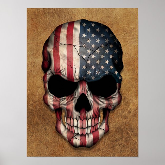Póster El cráneo de la bandera estadounidense envejecida  (Frente)