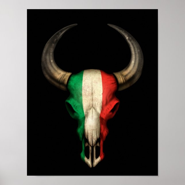 Póster El cráneo de toro de la bandera italiana en negro (Frente)