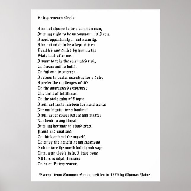 Póster El credo del emprendedor (Frente)