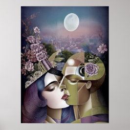 Póster El cubismo se encuentra con el ciberpunk