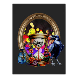Póster El Cuervo Y El Reloj De Arena De La Calavera