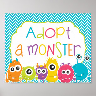 Póster El cumpleaños de un monstruo adopta un Rótulo