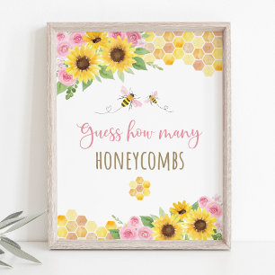 Póster El cumpleaños del girasol rosado Abeja adivina cuá