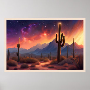 Póster El desierto en la secuoya del atardecer Cactus