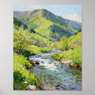 Póster El despertar del valle alpino: Un arroyo primavera