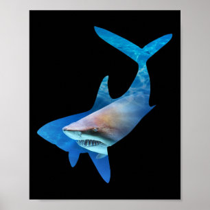 Póster El Día De La Tierra De La Silhouette Del Tiburón Y