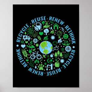 Póster El Día de la Tierra Reciclar Reutilizar Renovar Re