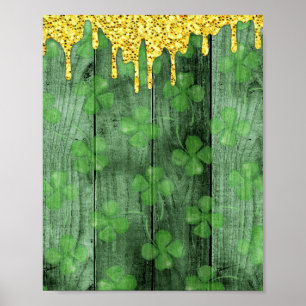 Póster El Día de San Patricio Shamrock Purpurina Gold Dri