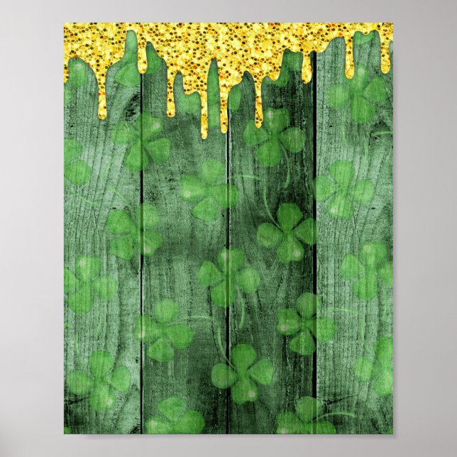 Póster El Día de San Patricio Shamrock Purpurina Gold Dri (Frente)