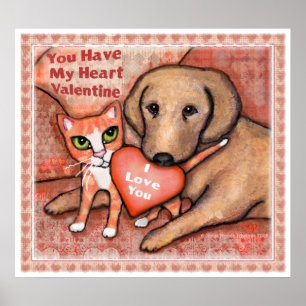 Póster El día de San Valentín Amor Perro Y Poster De Gato