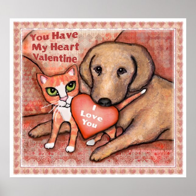 Póster El día de San Valentín Amor Perro Y Poster De Gato (Frente)