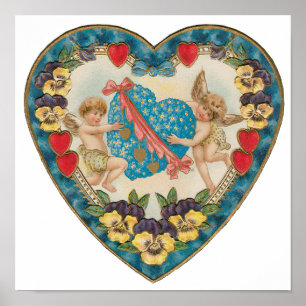 Póster El día de San Valentín antiguo de época, ángeles e