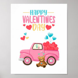 Póster El día de San Valentín Corazón Cute Camión Rosa Os