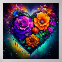 Póster El día de San Valentín de corazón llenado de flore