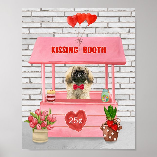 Póster el día de San Valentín de perros pekingese besando (Frente)
