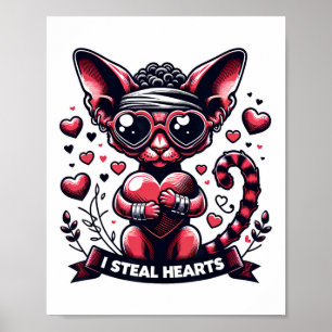 Póster El día de San Valentín Devon Rex Cat I Roba corazo