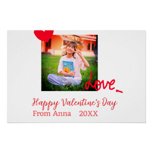 Póster El día de San Valentín feliz amor al corazón rojo