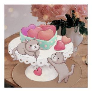 Póster El día de San Valentín: Gatos, Cookies del Corazón