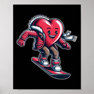 Póster El día de San Valentín Heart Snowboarder Snowboard