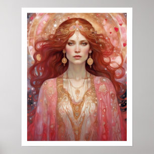 Póster El día de San Valentín Mujer Art Deco Rojo Imprimi