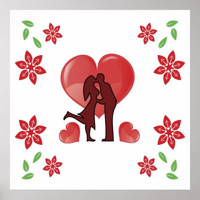 Póster El día de San Valentín pareja besándose con el cor (Frente)