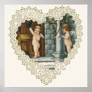 Póster El día de San Valentín victoriano vintage, Angel w