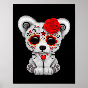 Póster El Día Rojo de la Calavera Azúcar Muerta OSO Negro