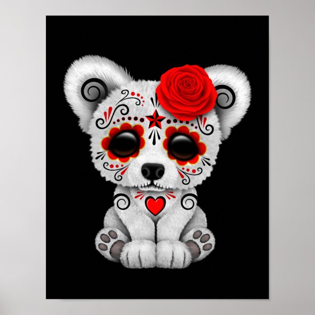 Póster El Día Rojo de la Calavera Azúcar Muerta OSO Negro (Frente)